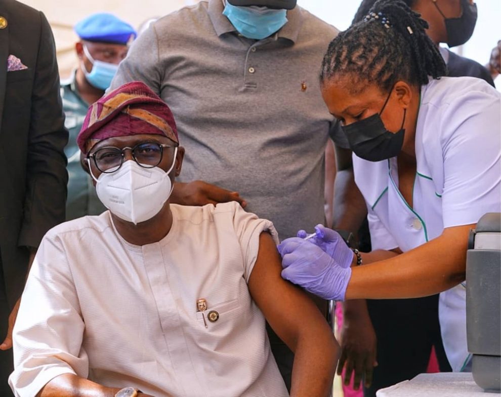 Gov. Babajide Sanwo-Olu of Lagos State receiving COVID-19 vaccine